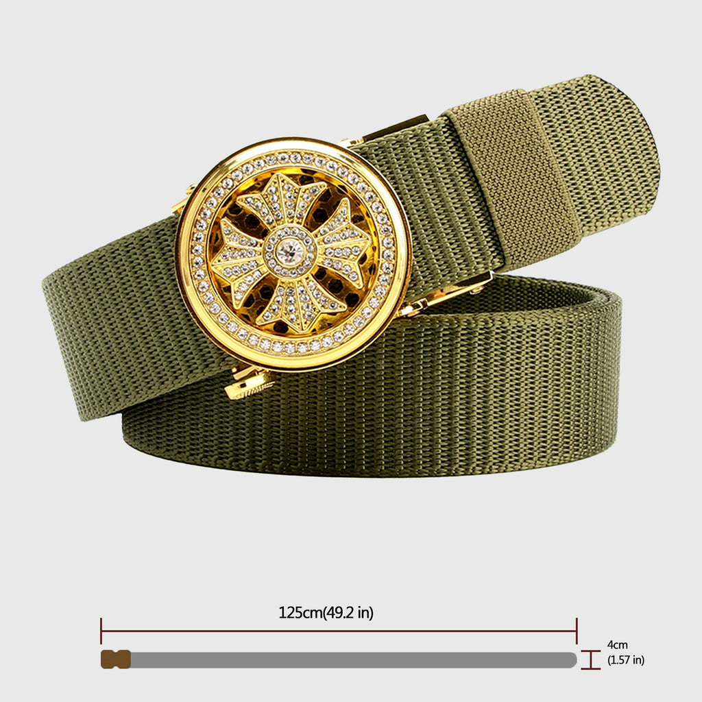 Anna-Kaci Women's Nylon Belt with Rhinestone - Embellished Gold Buckle