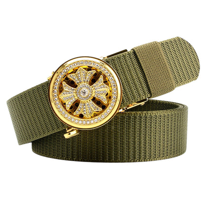 Anna-Kaci Women's Nylon Belt with Rhinestone - Embellished Gold Buckle