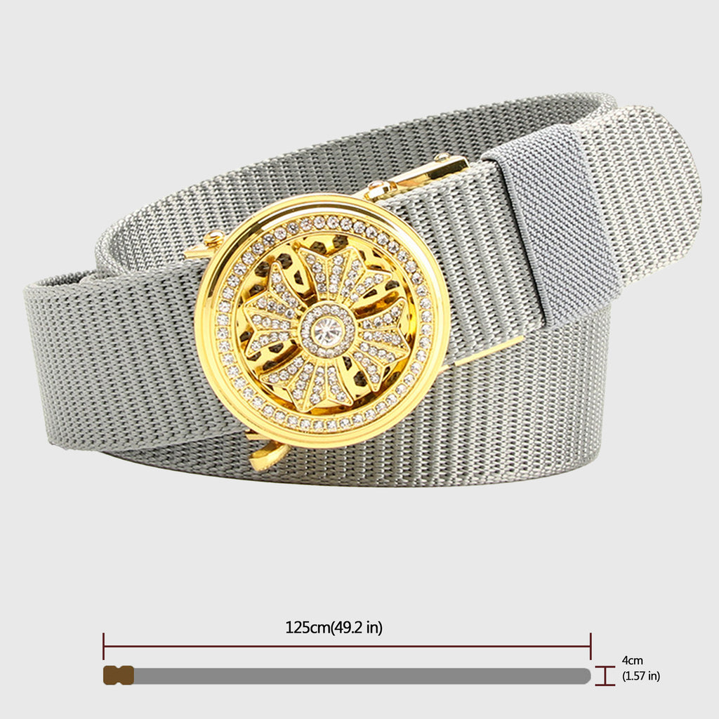 Anna-Kaci Women's Nylon Belt with Rhinestone - Embellished Gold Buckle