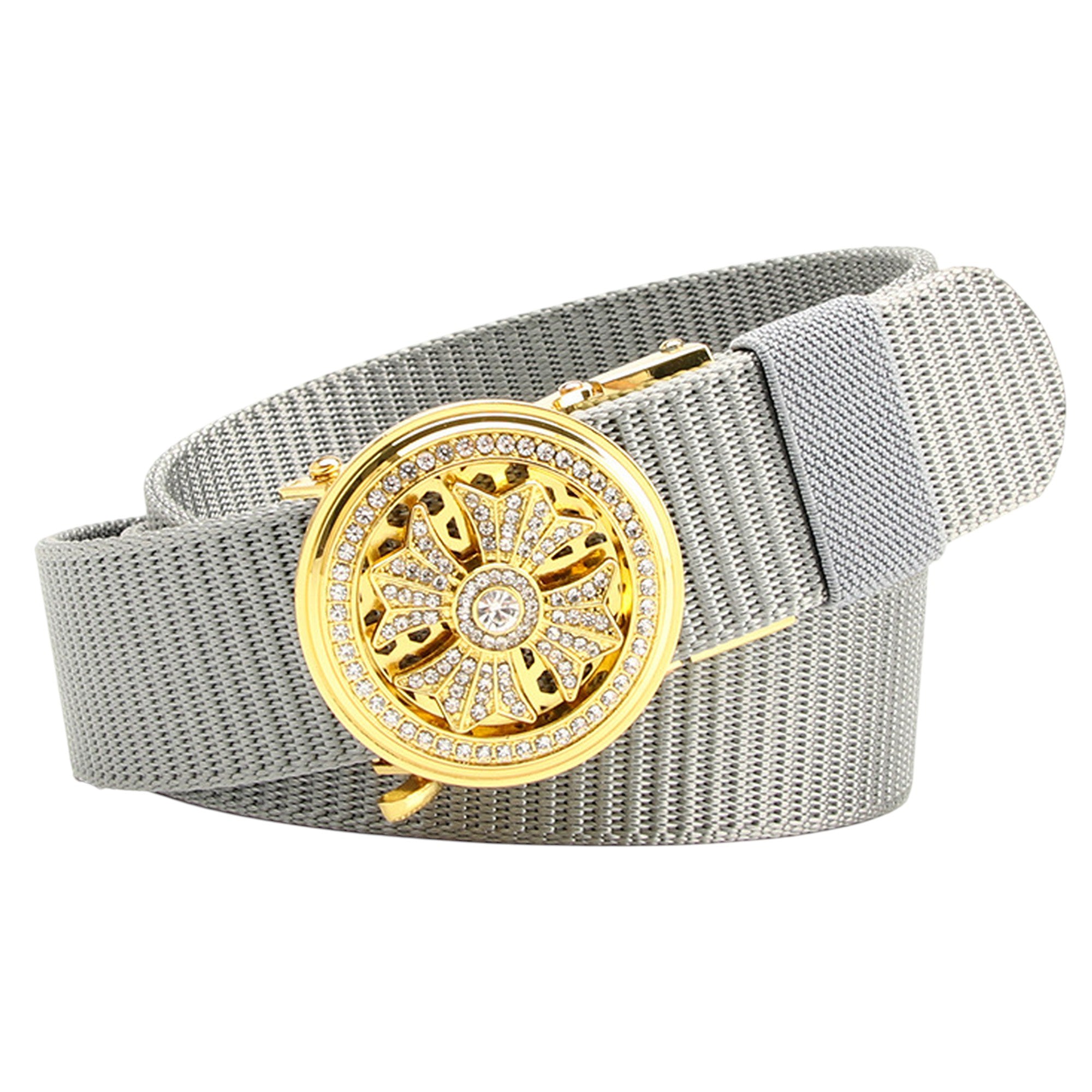 Anna-Kaci Women's Nylon Belt with Rhinestone - Embellished Gold Buckle