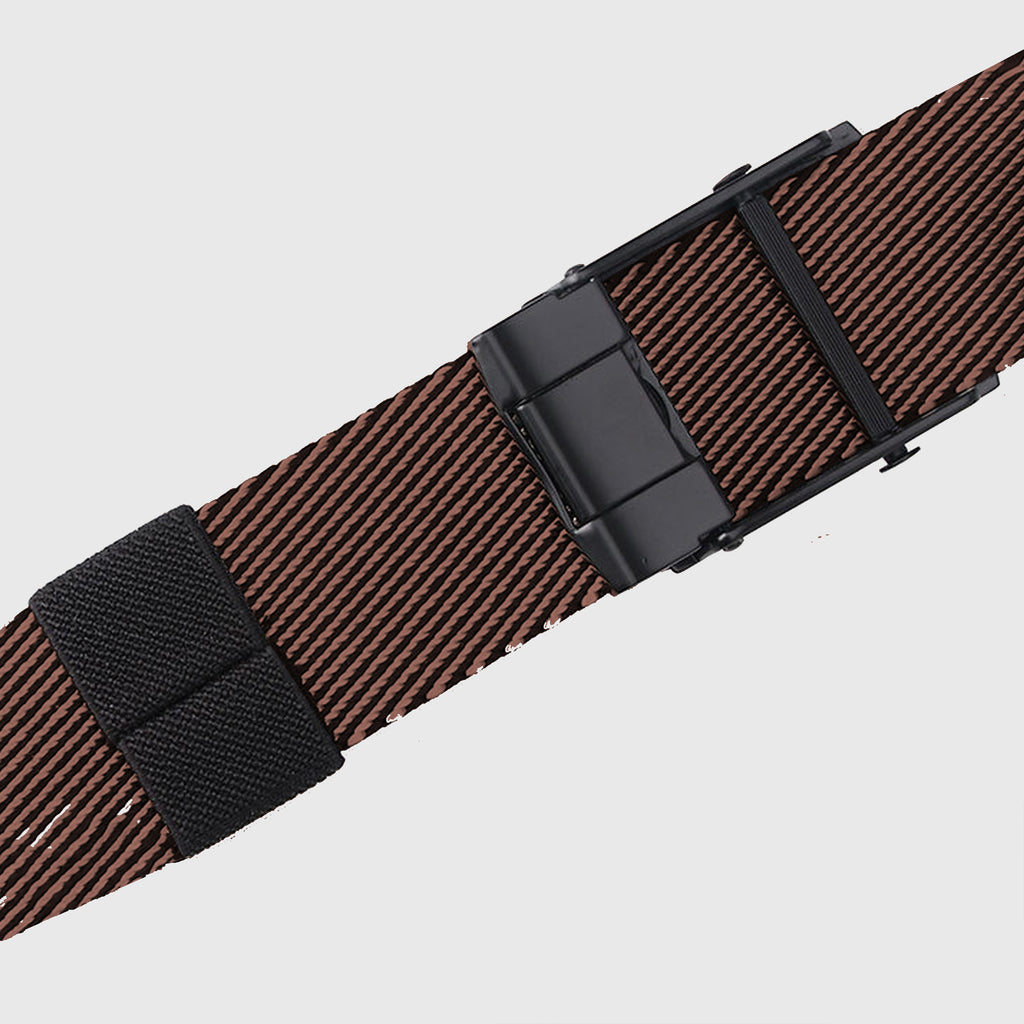 Anna-Kaci Women's Striped Nylon Belt with Textured Buckle