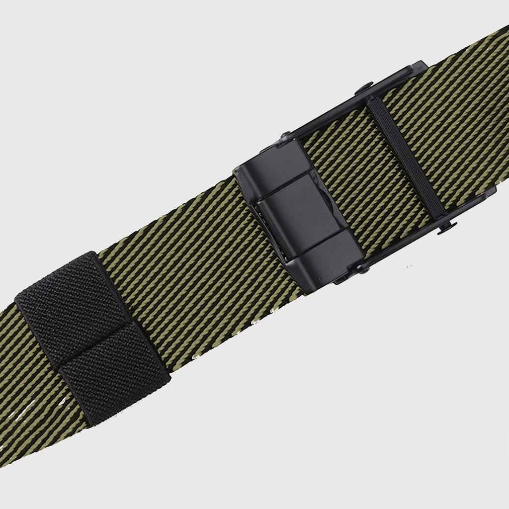 Anna-Kaci Women's Striped Nylon Belt with Textured Buckle
