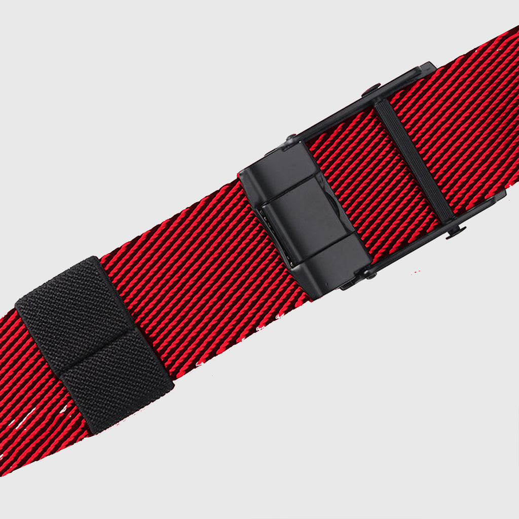Anna-Kaci Women's Striped Nylon Belt with Textured Buckle