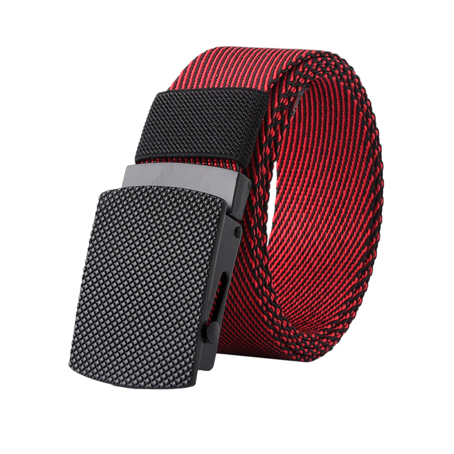 Anna-Kaci Women's Striped Nylon Belt with Textured Buckle