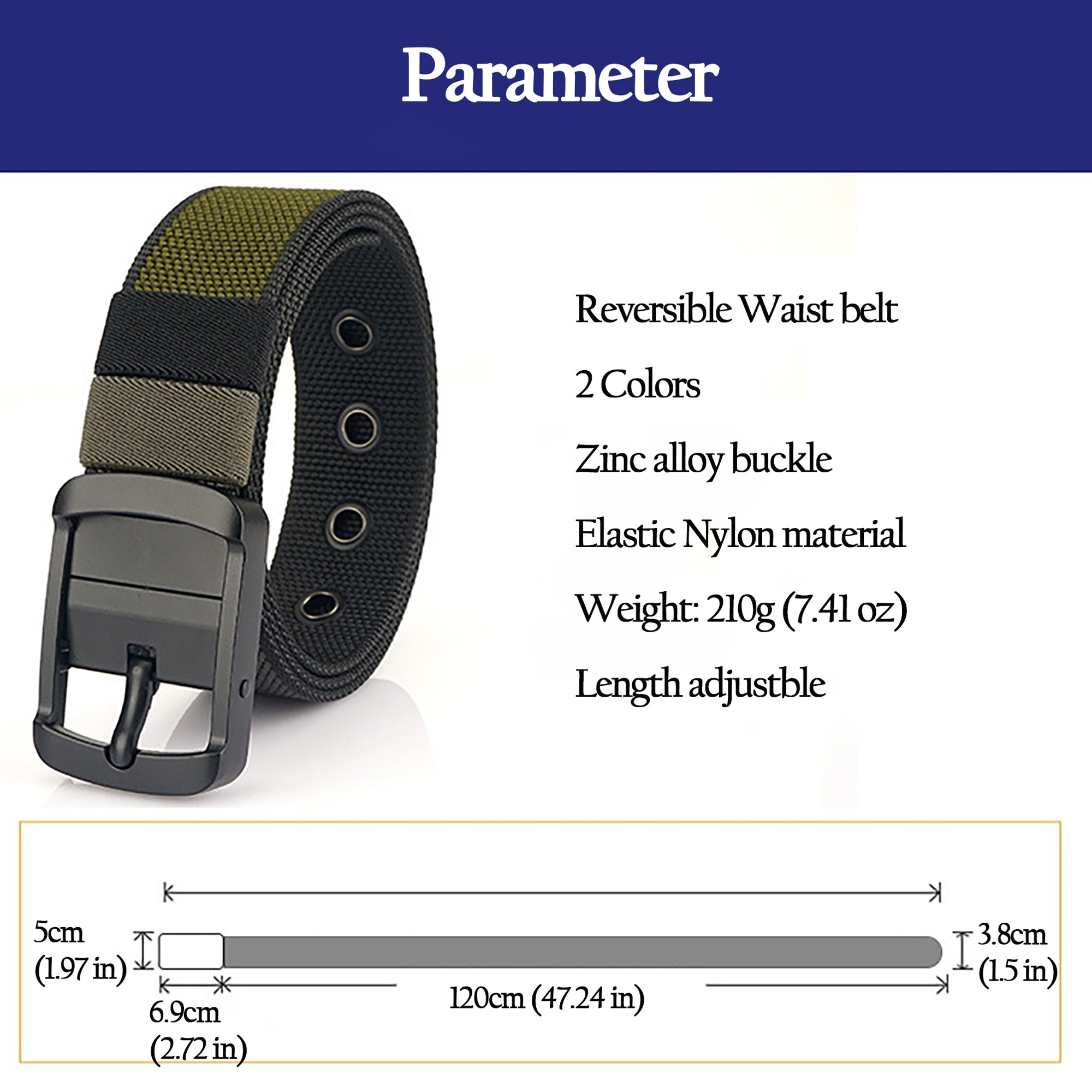 Anna-Kaci Women's Reversible 2-Color Nylon Waist Belt with Zinc Alloy Buckle