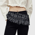 Anna-Kaci Women's Plaid Ruffle Overlay Skirt Belt with Adjustable Side Ties 55in
