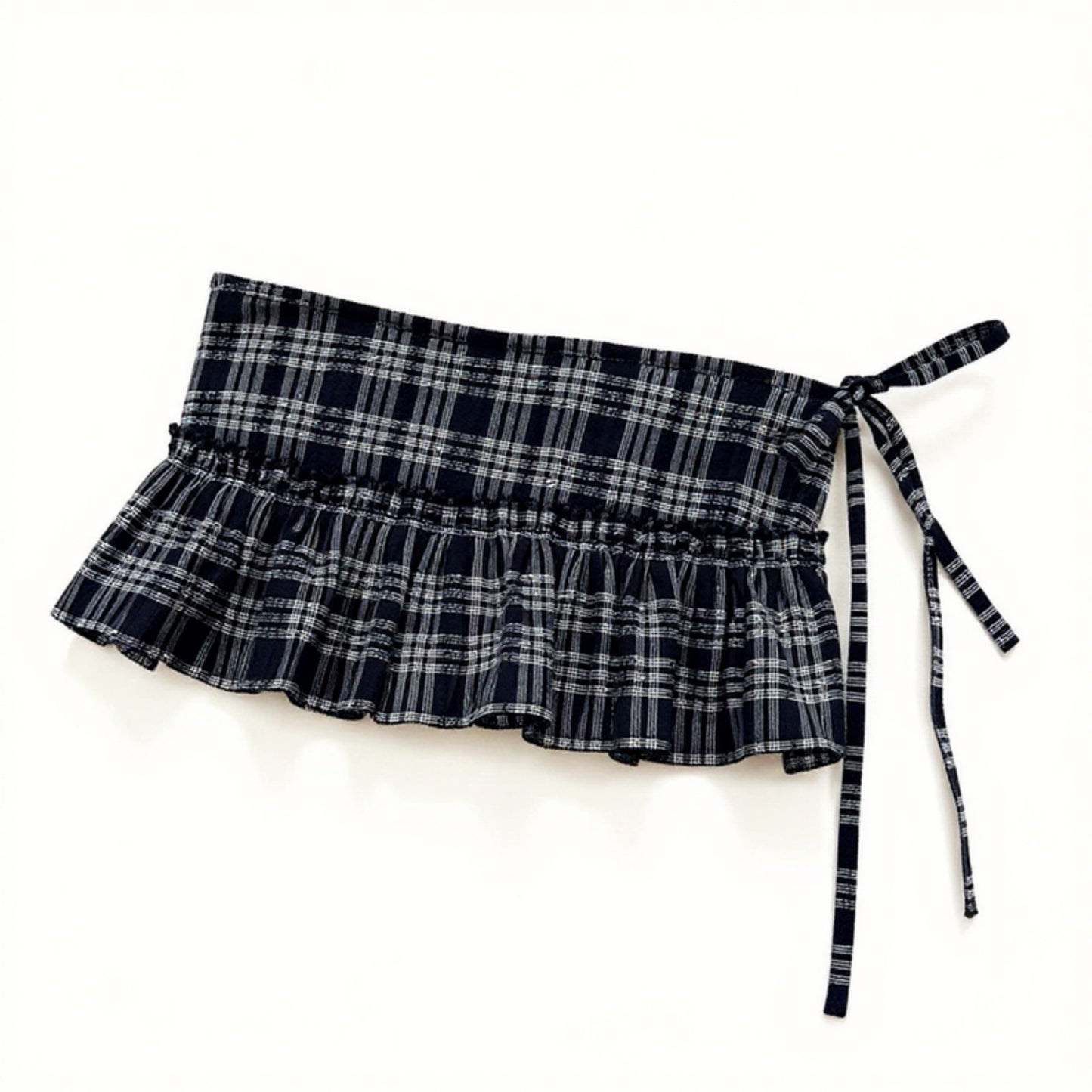 Anna-Kaci Women's Plaid Ruffle Overlay Skirt Belt with Adjustable Side Ties 55in