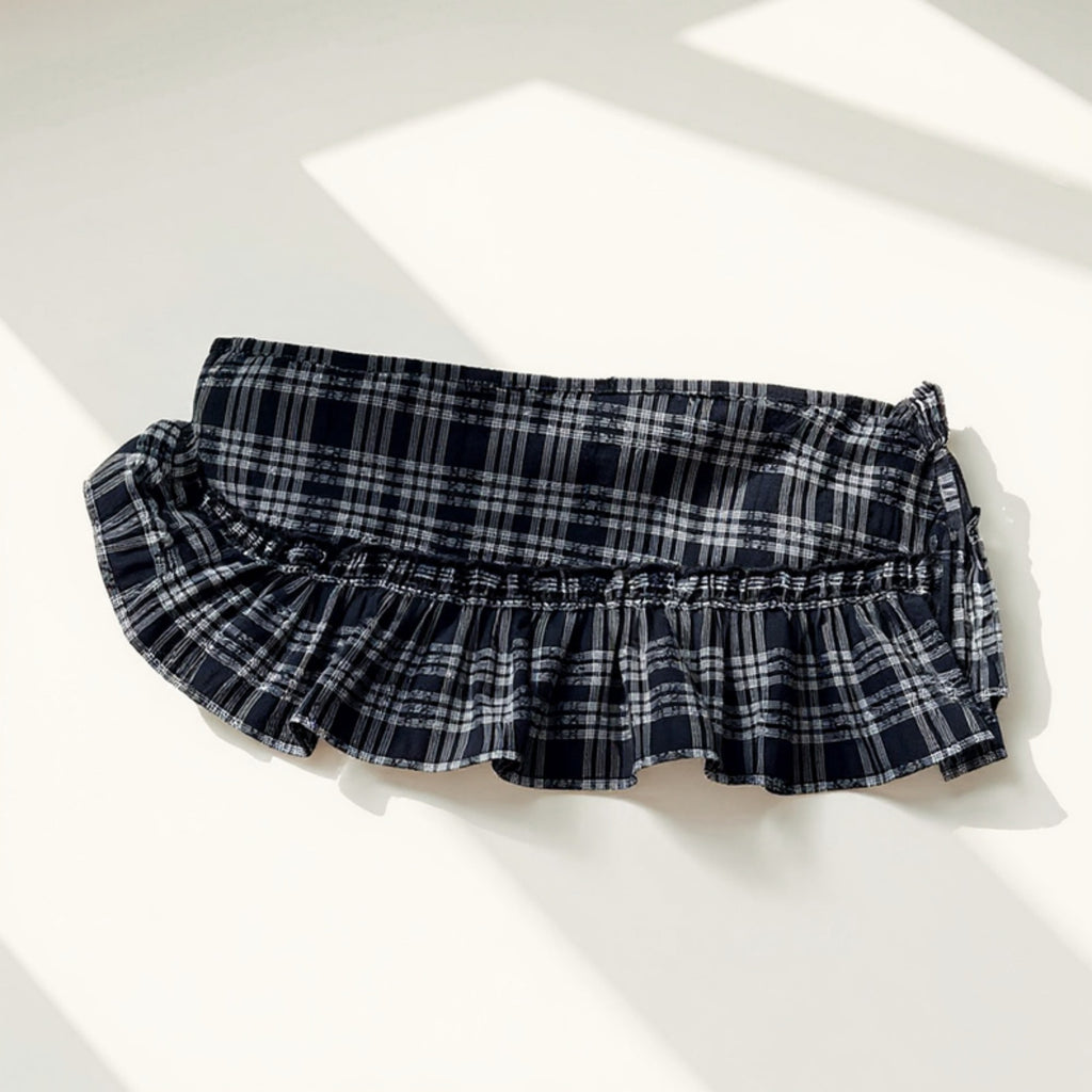 Anna-Kaci Women's Plaid Ruffle Overlay Skirt Belt with Adjustable Side Ties 55in