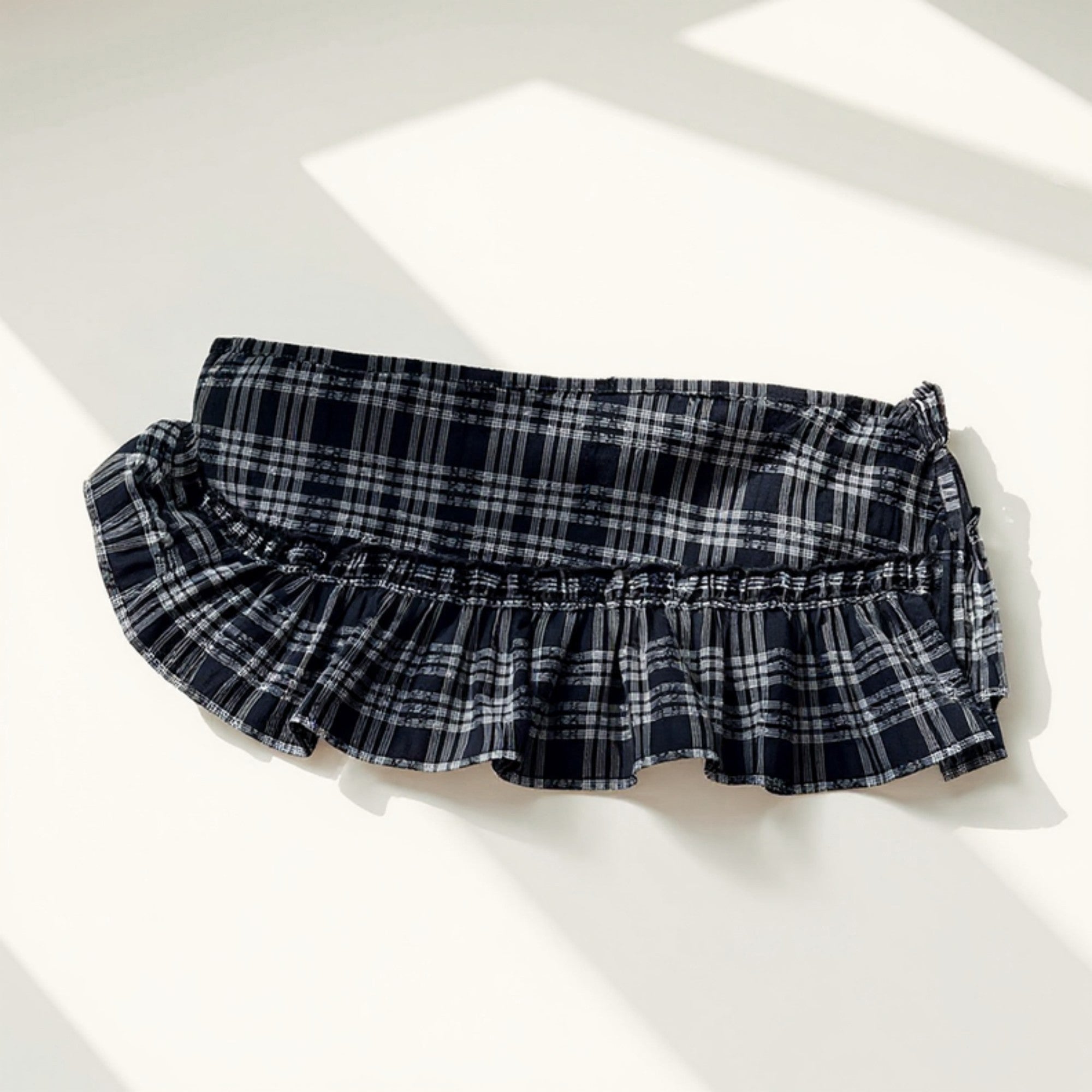 Anna-Kaci Women's Plaid Ruffle Overlay Skirt Belt with Adjustable Side Ties 55in