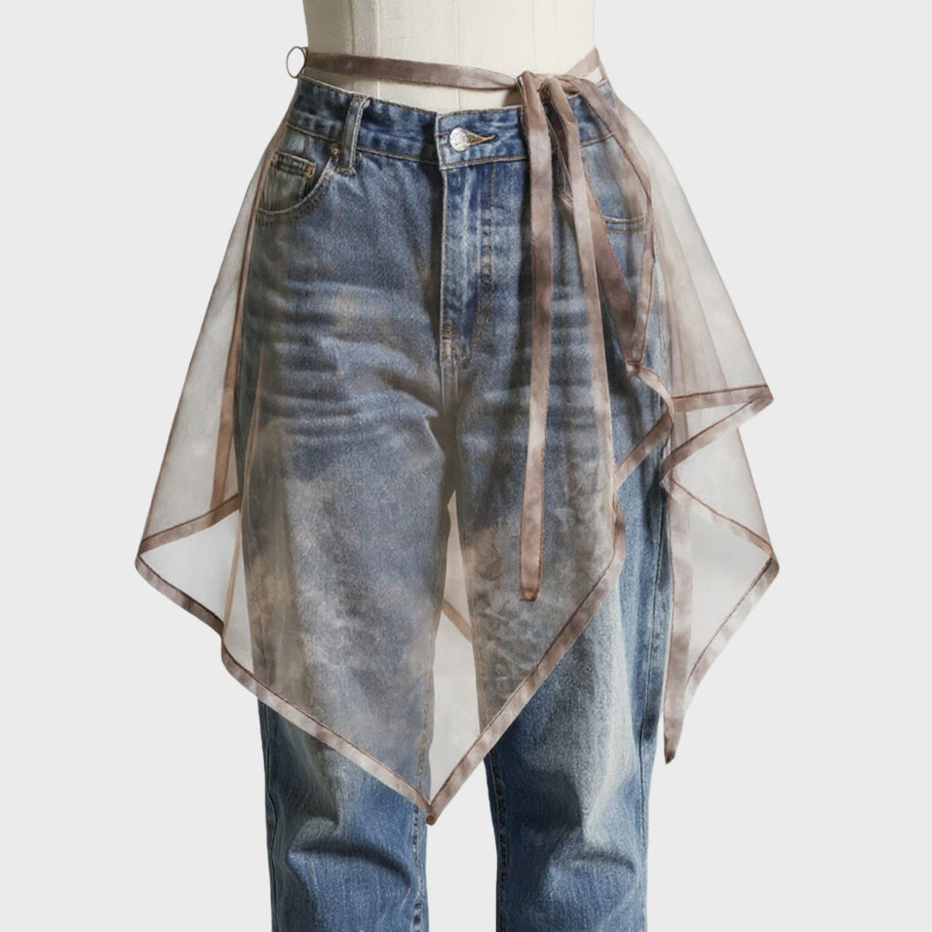 Anna-Kaci Women's Sheer Organza Overlay Wrap Skirt with Asymmetrical Hem and Tie Waist 17.7x59in