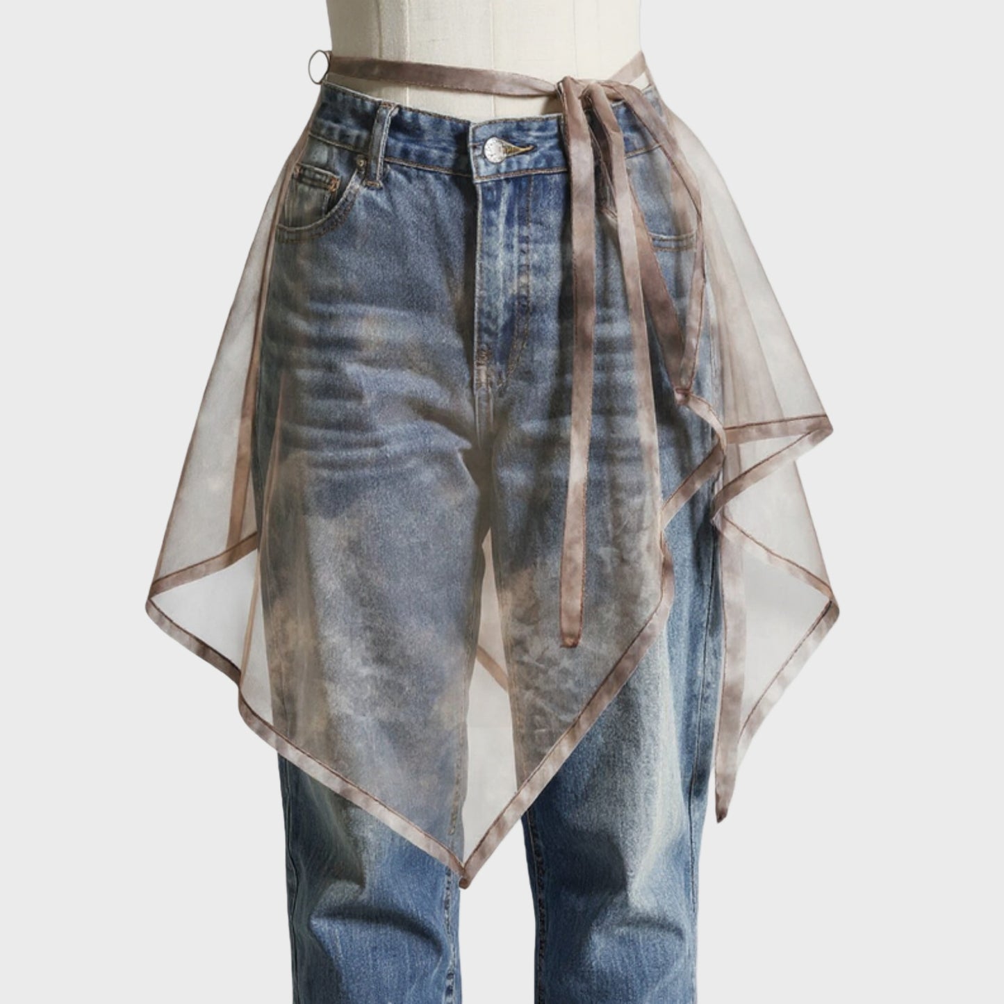 Anna-Kaci Women's Sheer Organza Overlay Wrap Skirt with Asymmetrical Hem and Tie Waist 17.7x59in