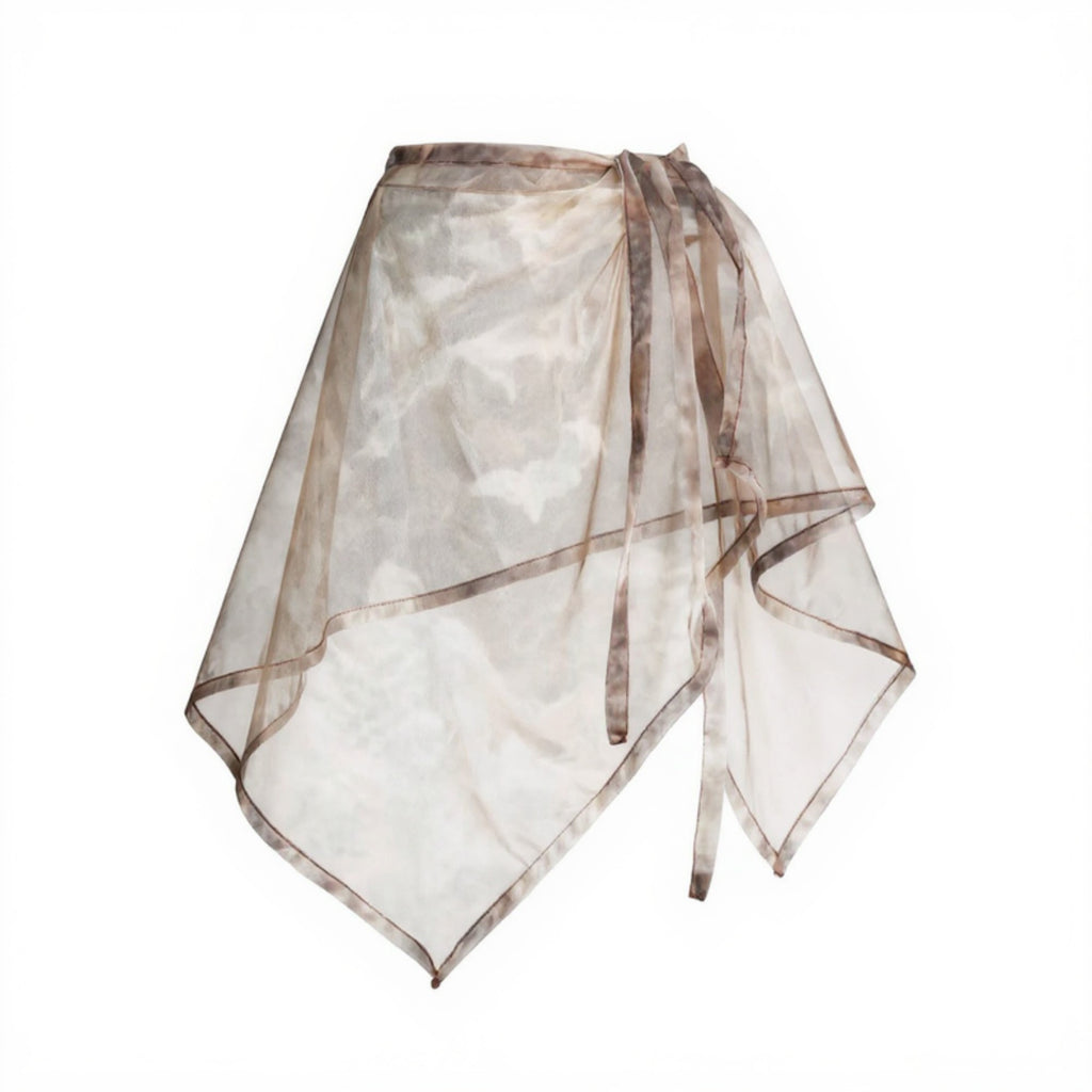 Anna-Kaci Women's Sheer Organza Overlay Wrap Skirt with Asymmetrical Hem and Tie Waist 17.7x59in