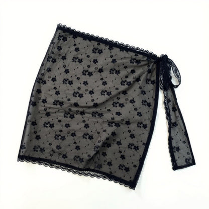 Anna-Kaci Women's Sheer Floral Lace Wrap Overlay Skirt with Side Tie Detail 55in