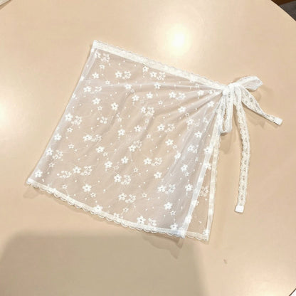 Anna-Kaci Women's Sheer Floral Lace Wrap Overlay Skirt with Side Tie Detail 55in