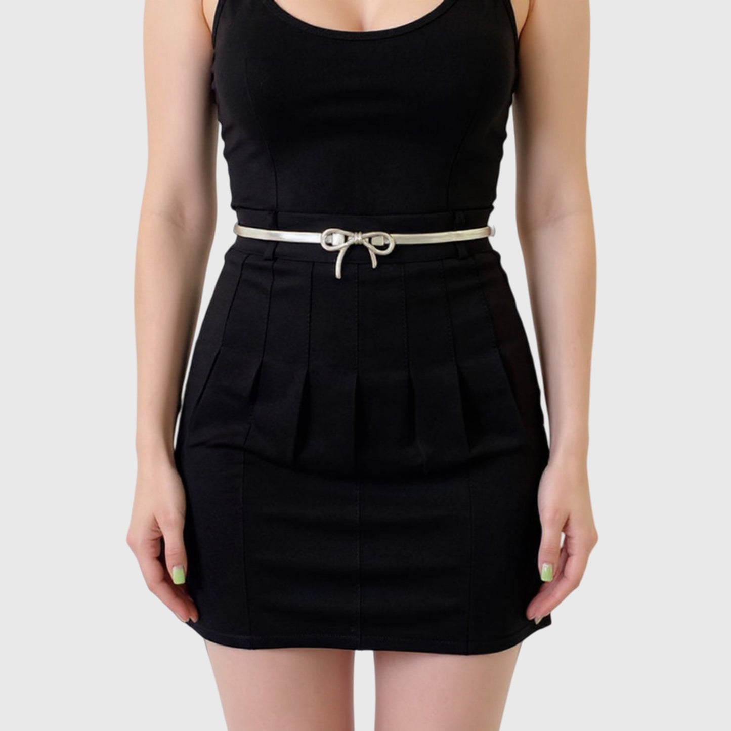 Anna-Kaci Women's Thin Metallic Belt with Polished Bow Accent and Adjustable Fit 27.5x0.4in