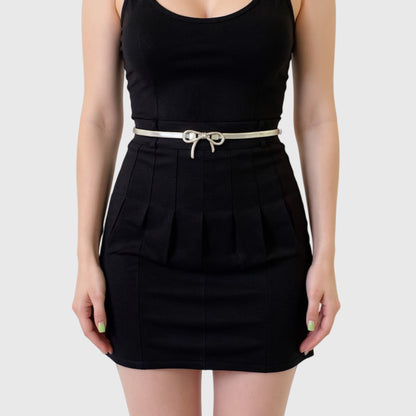 Anna-Kaci Women's Thin Metallic Belt with Polished Bow Accent and Adjustable Fit 27.5x0.4in