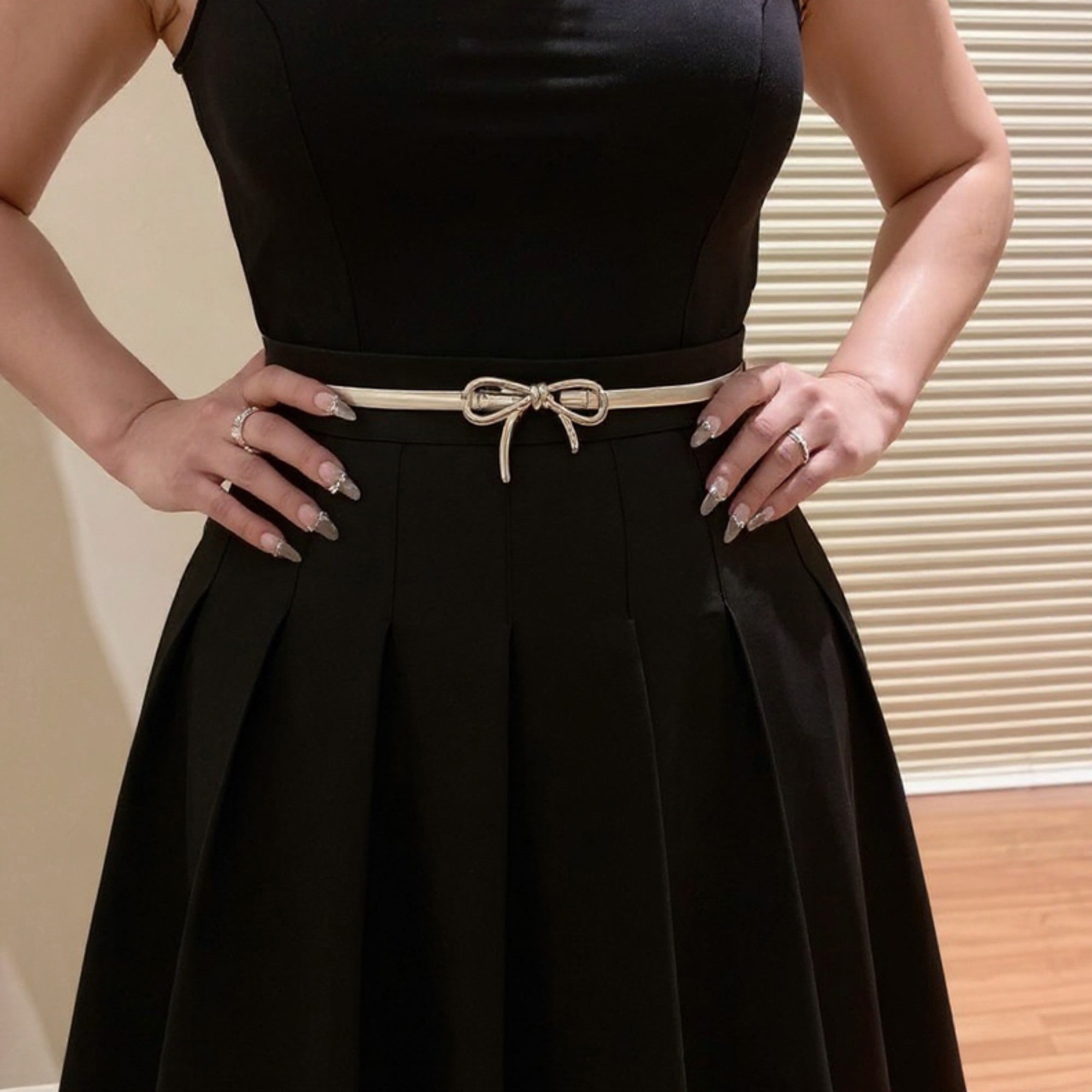 Anna-Kaci Women's Thin Metallic Belt with Polished Bow Accent and Adjustable Fit 27.5x0.4in