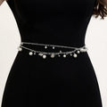 Anna-Kaci Women's Layered Chain Belt with Pearl Charms and Metal Leaf Details