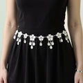 Anna-Kaci Women's Floral Chain Belt with Teardrop Gem Charms and Metal Link Design 47in