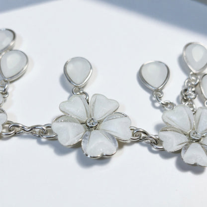 Anna-Kaci Women's Floral Chain Belt with Teardrop Gem Charms and Metal Link Design 47in