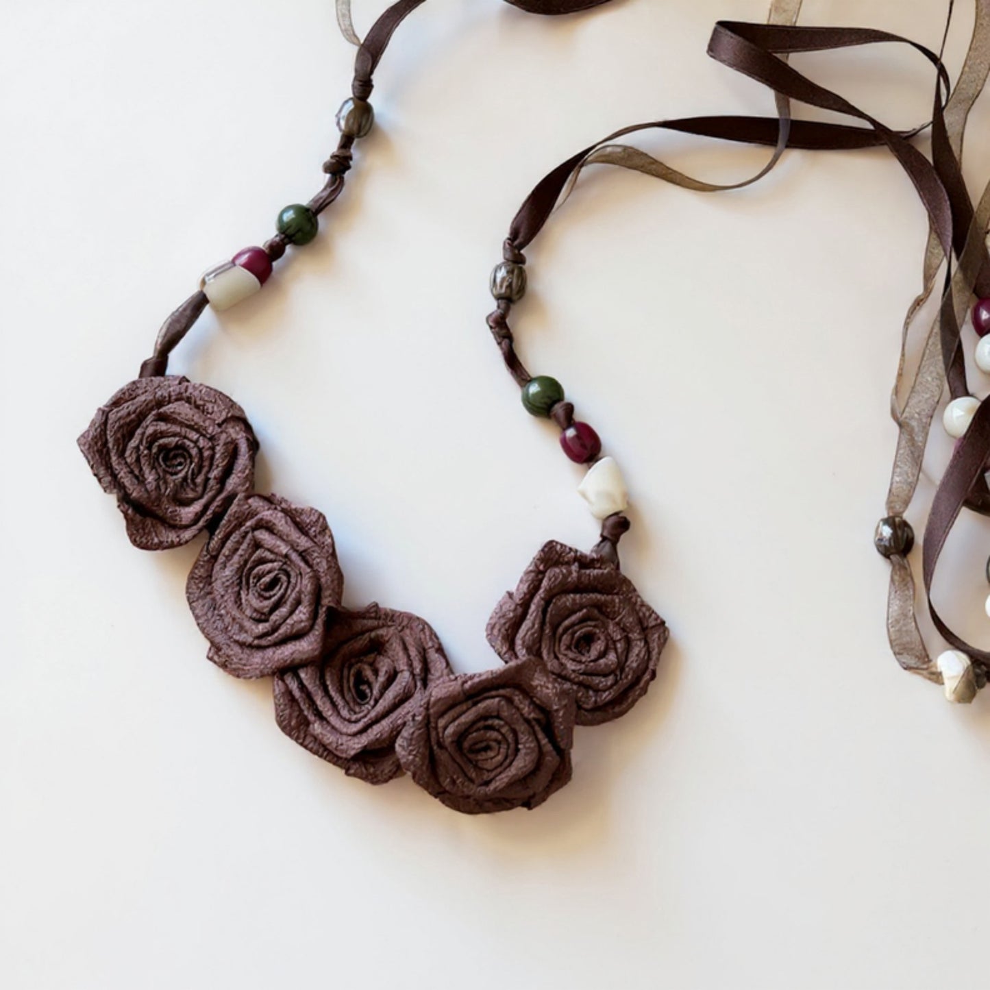 Anna-Kaci Women's Fabric Flower Waist Belt with Beaded Tassel Ties and Adjustable Wrap Design 51in