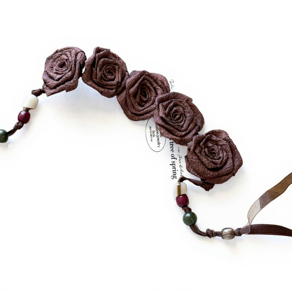 Anna-Kaci Women's Fabric Flower Waist Belt with Beaded Tassel Ties and Adjustable Wrap Design 51in