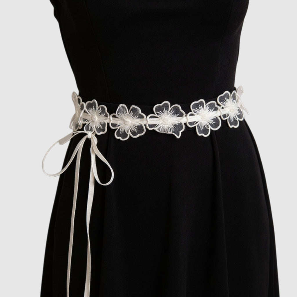 Anna-Kaci Women's Floral Lace Belt with Ribbon Tie and Delicate Sheer Embroidered Detailing 47in