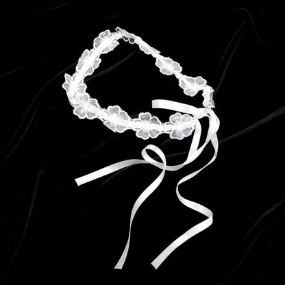 Anna-Kaci Women's Floral Lace Belt with Ribbon Tie and Delicate Sheer Embroidered Detailing 47in