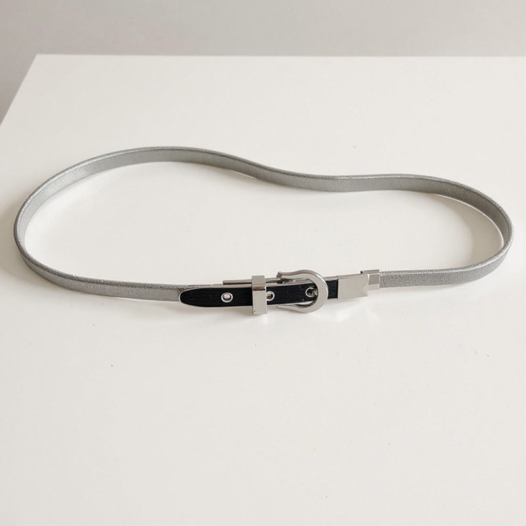 Anna-Kaci Women's Slim Metallic Belt with Adjustable Buckle and Faux Leather Accents 39.5x0.3in