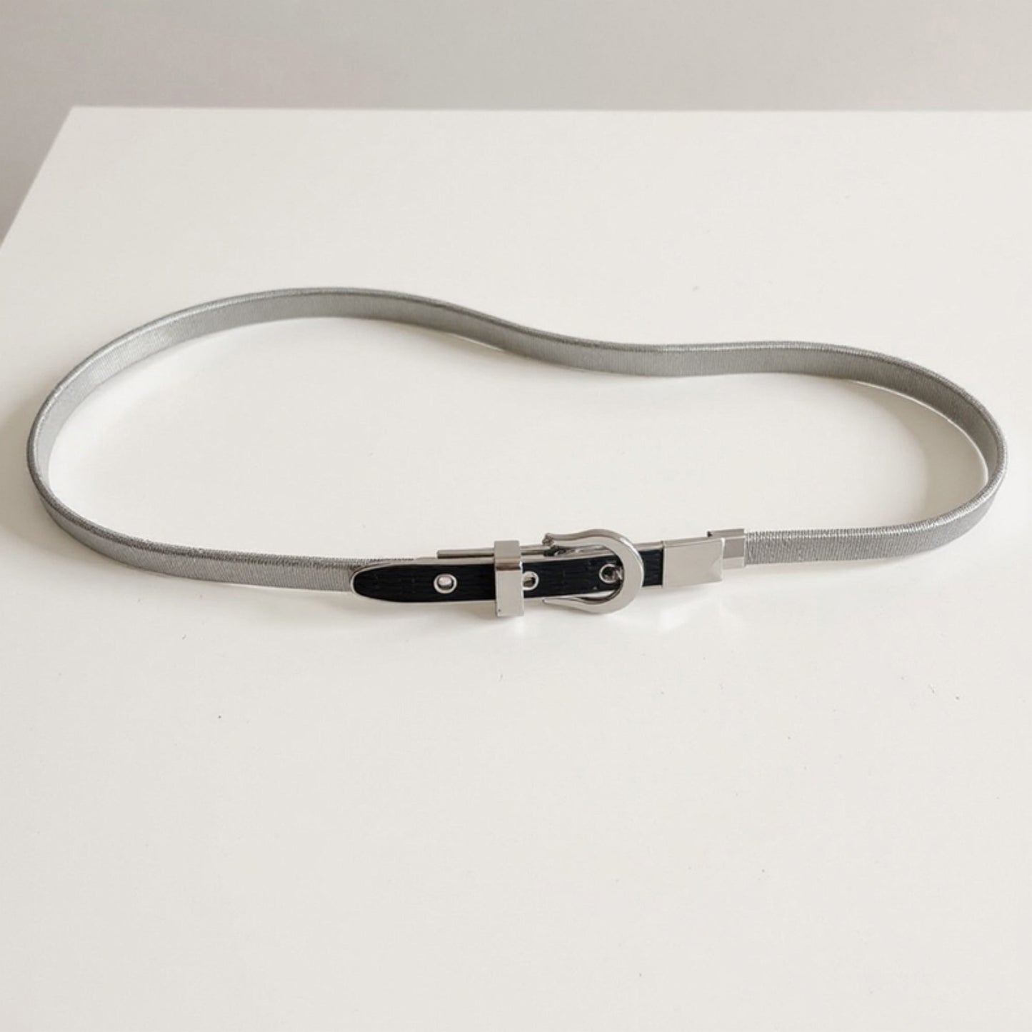 Anna-Kaci Women's Slim Metallic Belt with Adjustable Buckle and Faux Leather Accents 39.5x0.3in