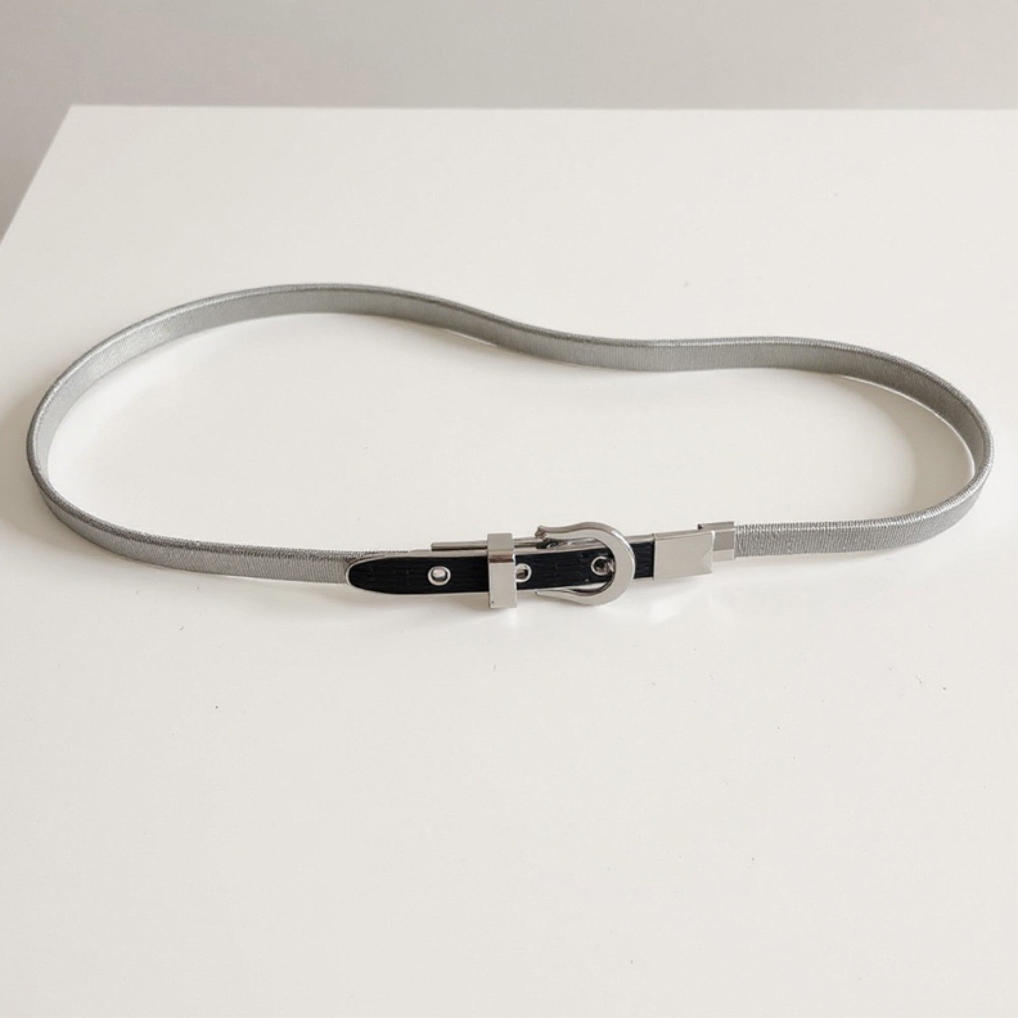 Anna-Kaci Women's Slim Metallic Belt with Adjustable Buckle and Faux Leather Accents 39.5x0.3in