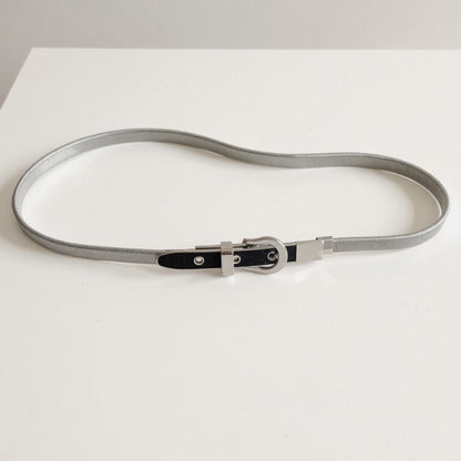 Anna-Kaci Women's Slim Metallic Belt with Adjustable Buckle and Faux Leather Accents 39.5x0.3in