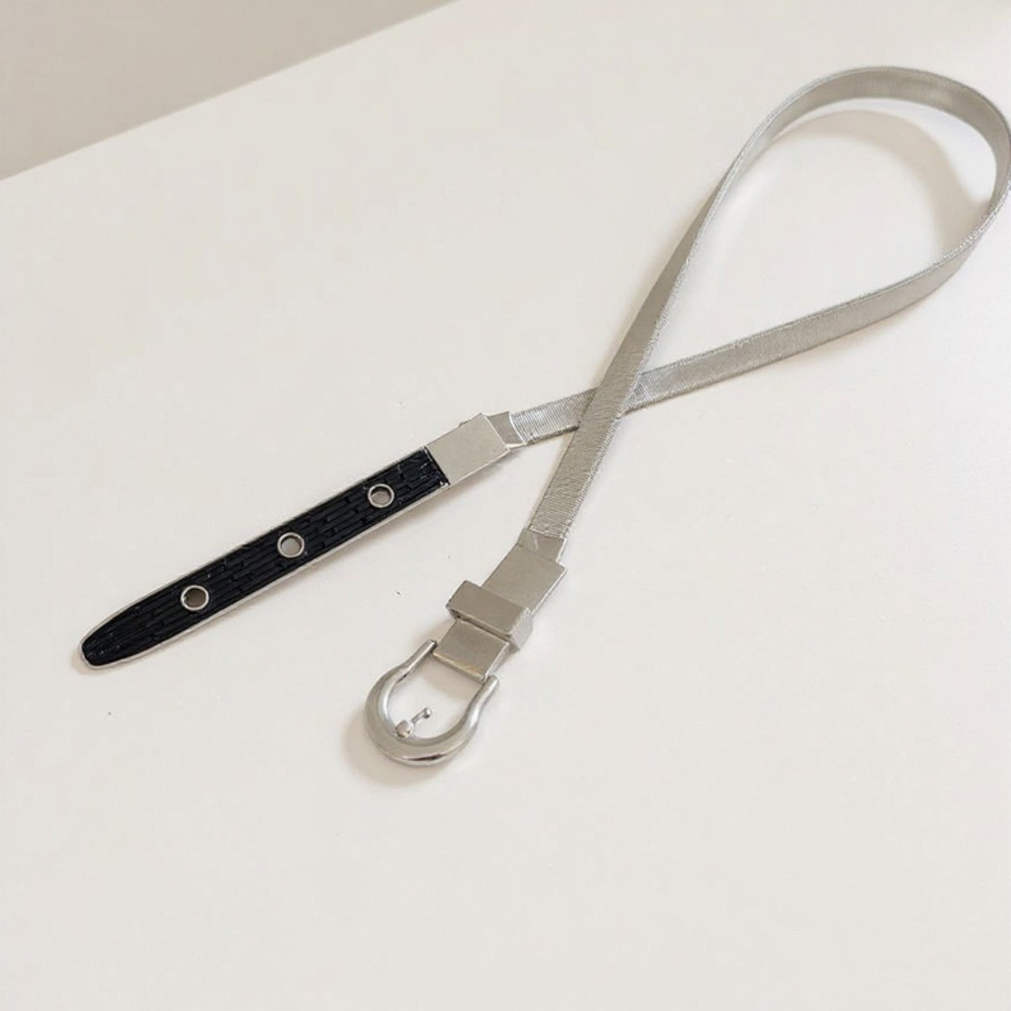 Anna-Kaci Women's Slim Metallic Belt with Adjustable Buckle and Faux Leather Accents 39.5x0.3in