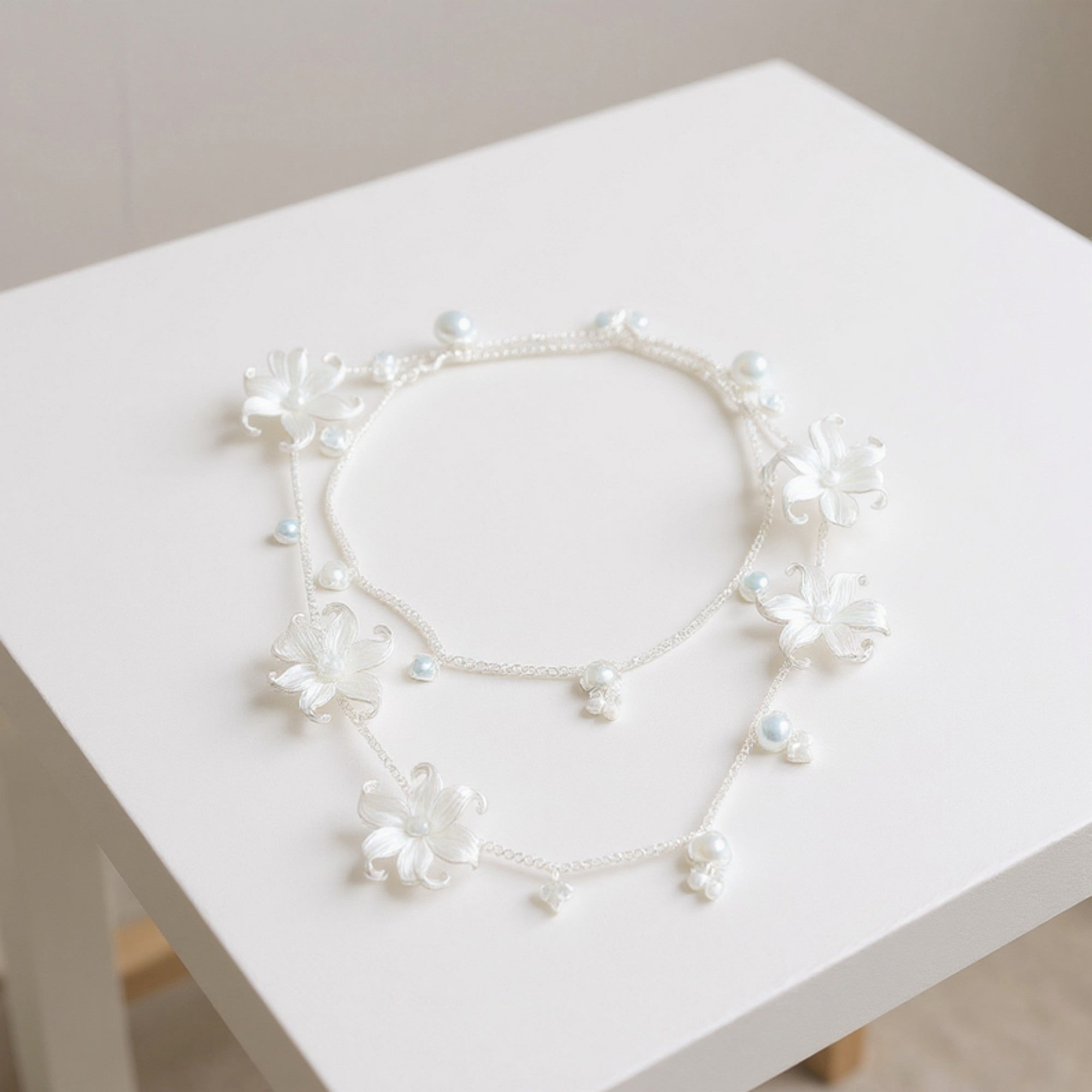 Anna-Kaci Women's Floral Metal Chain Belt with Faux Pearl Drop Details and Adjustable Fit 45.5in
