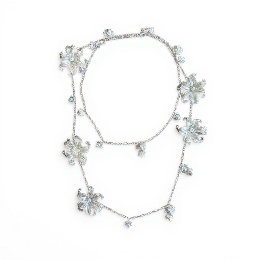 Anna-Kaci Women's Floral Metal Chain Belt with Faux Pearl Drop Details and Adjustable Fit 45.5in