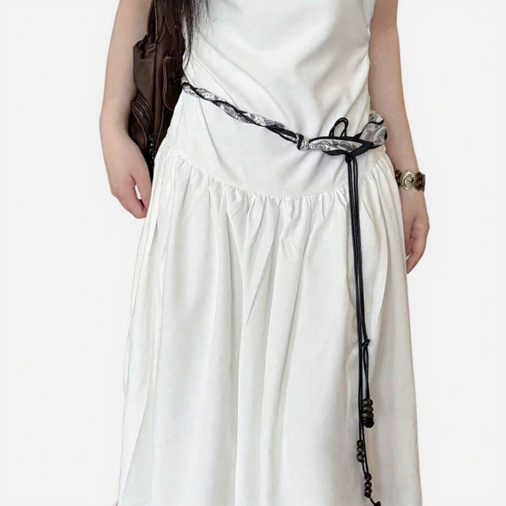 Anna-Kaci Women's Slim Rope Belt with Wood Bead Tassel Ends and Adjustable Knot Design 51in