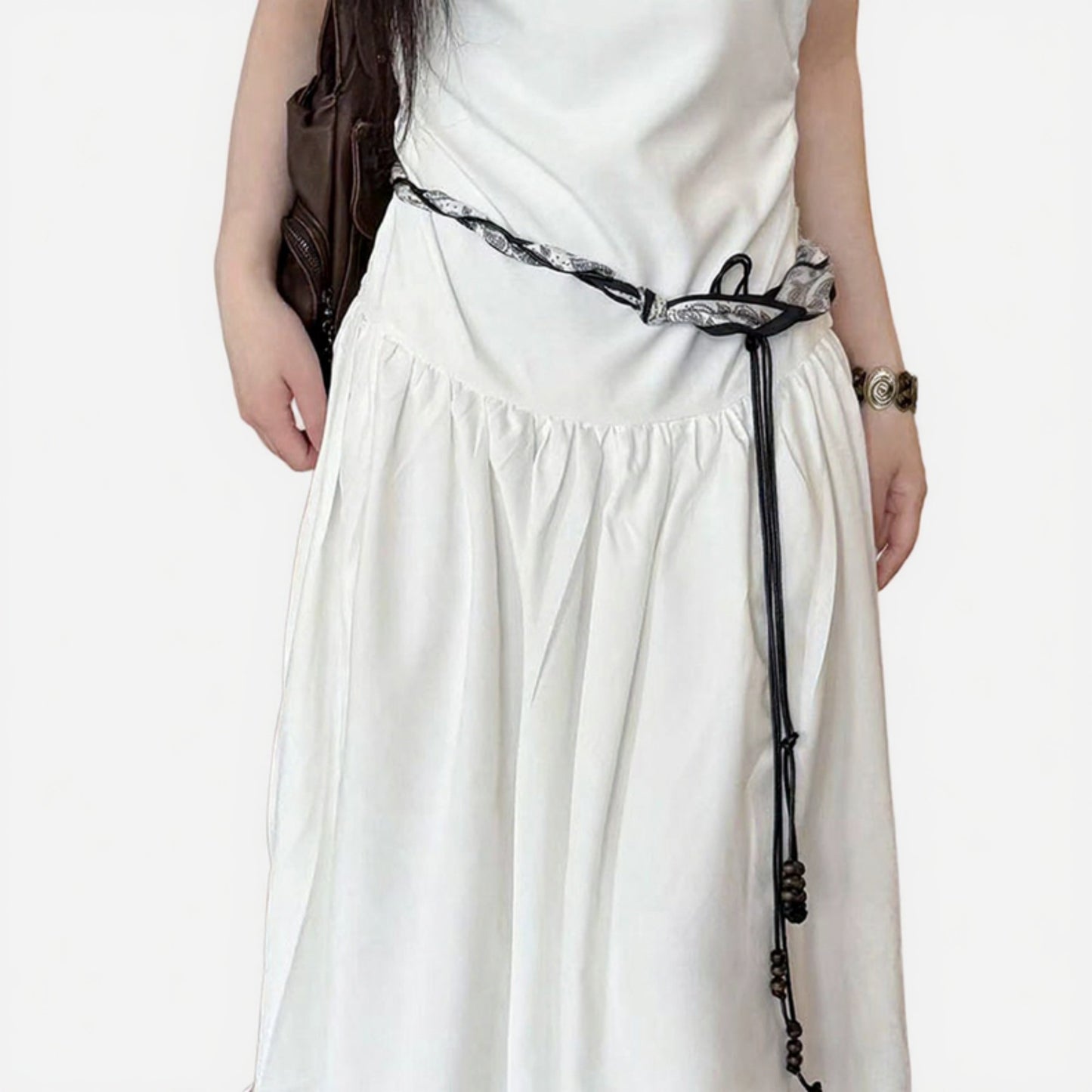 Anna-Kaci Women's Slim Rope Belt with Wood Bead Tassel Ends and Adjustable Knot Design 51in