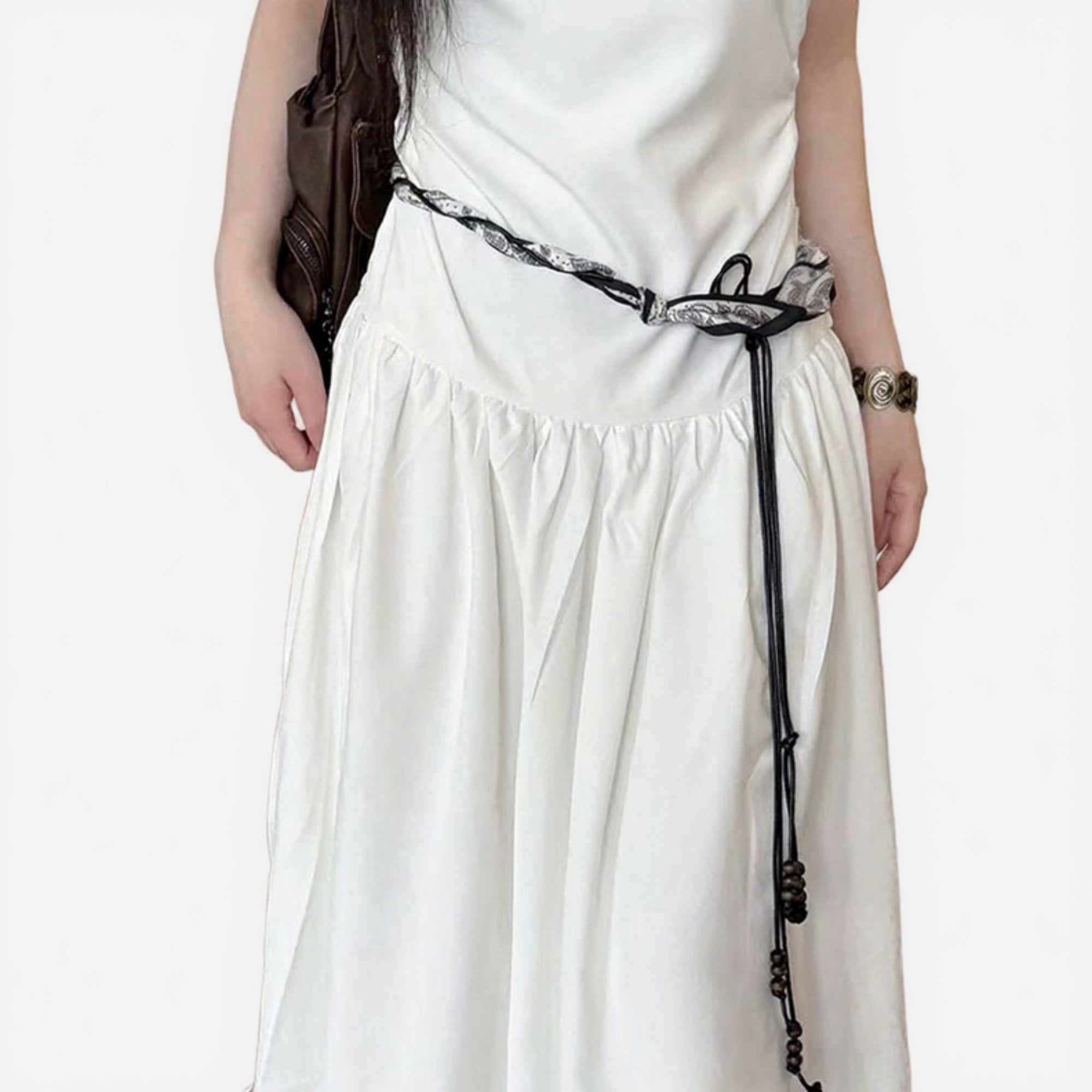 Anna-Kaci Women's Slim Rope Belt with Wood Bead Tassel Ends and Adjustable Knot Design 51in