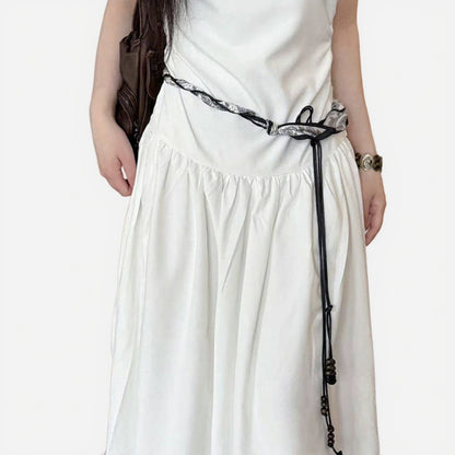 Anna-Kaci Women's Slim Rope Belt with Wood Bead Tassel Ends and Adjustable Knot Design 51in