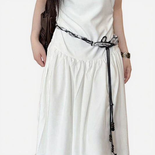 Anna-Kaci Women's Slim Rope Belt with Wood Bead Tassel Ends and Adjustable Knot Design 51in