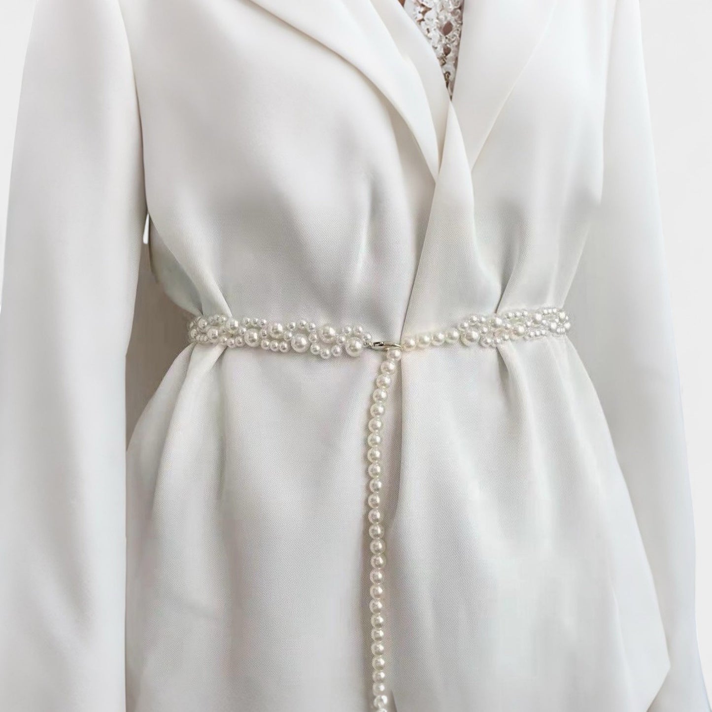 Anna-Kaci Women's Faux Pearl Beaded Waist Chain Belt with Clustered Design and Adjustable Length 45.5x0.6in