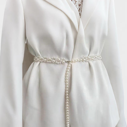 Anna-Kaci Women's Faux Pearl Beaded Waist Chain Belt with Clustered Design and Adjustable Length 45.5x0.6in