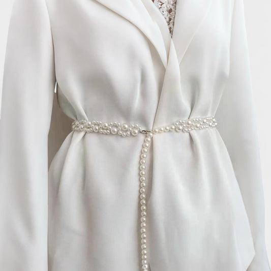 Anna-Kaci Women's Faux Pearl Beaded Waist Chain Belt with Clustered Design and Adjustable Length 45.5x0.6in