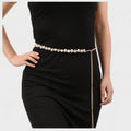 Anna-Kaci Women's Pearl Beaded Chain Belt with Adjustable Drop Chain and Decorative Accents 43.5x0.6in
