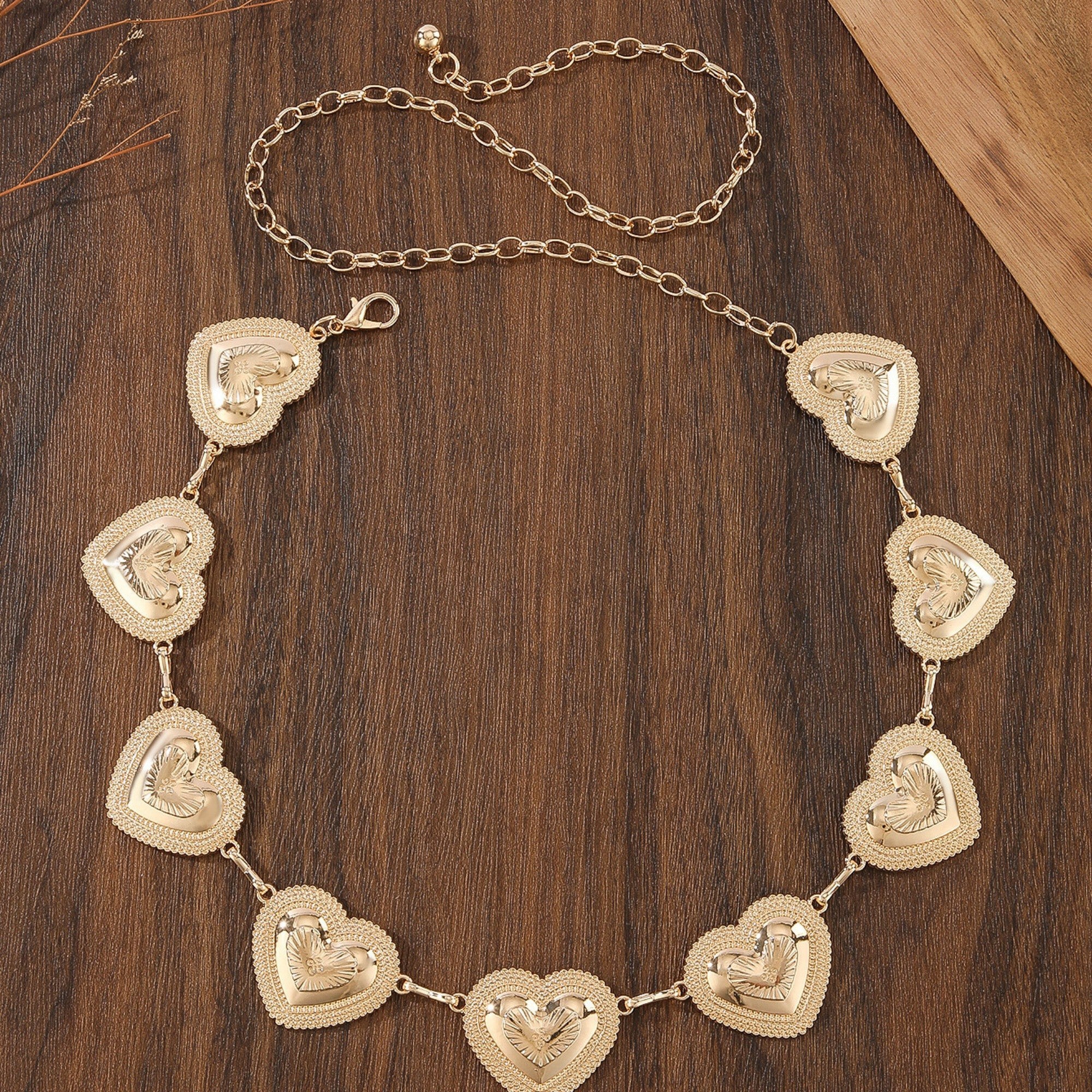 Anna-Kaci Women's Heart Chain Belt with Textured Linked Design and Adjustable Fit 43.5x1.5in