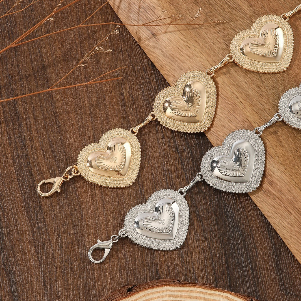 Anna-Kaci Women's Heart Chain Belt with Textured Linked Design and Adjustable Fit 43.5x1.5in