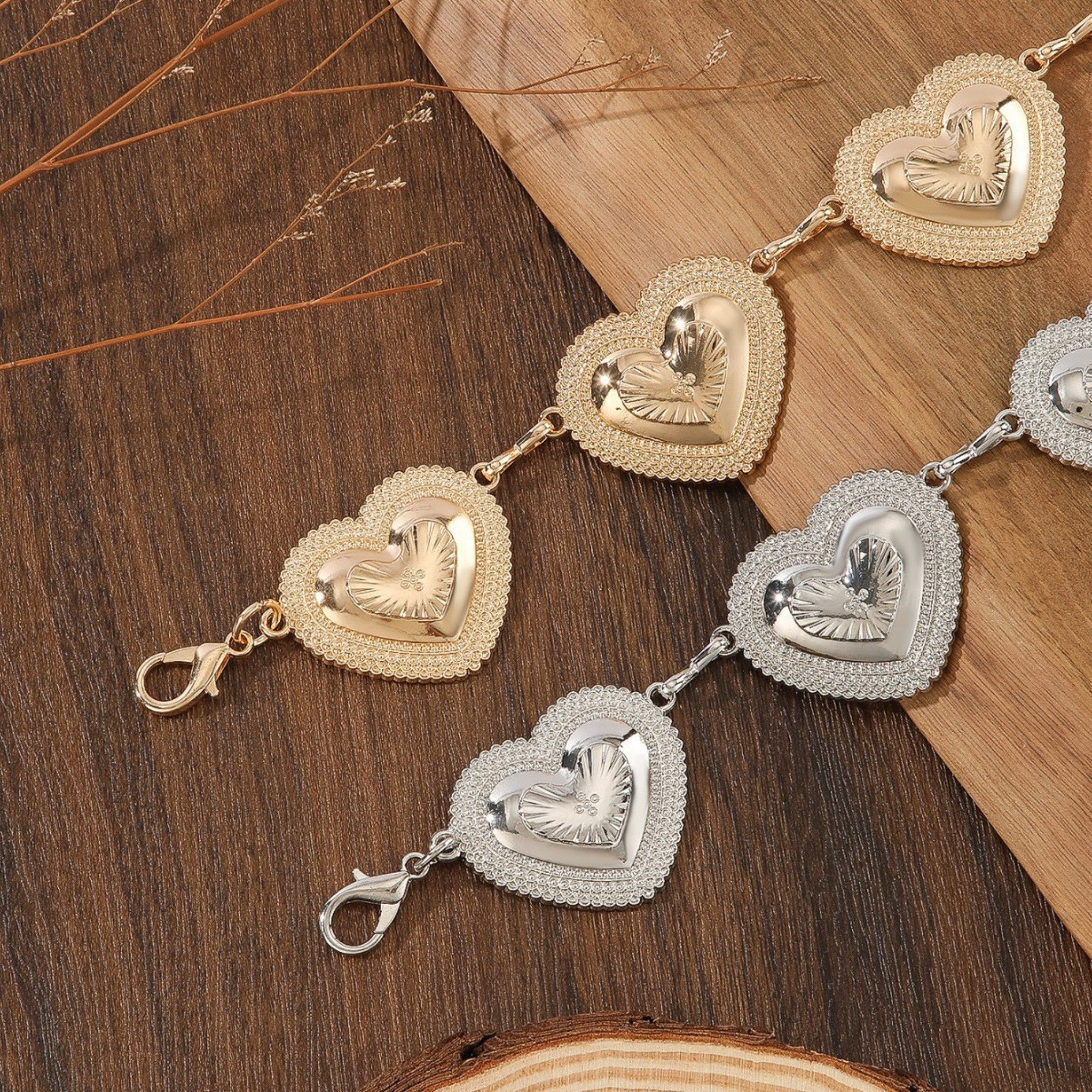 Anna-Kaci Women's Heart Chain Belt with Textured Linked Design and Adjustable Fit 43.5x1.5in