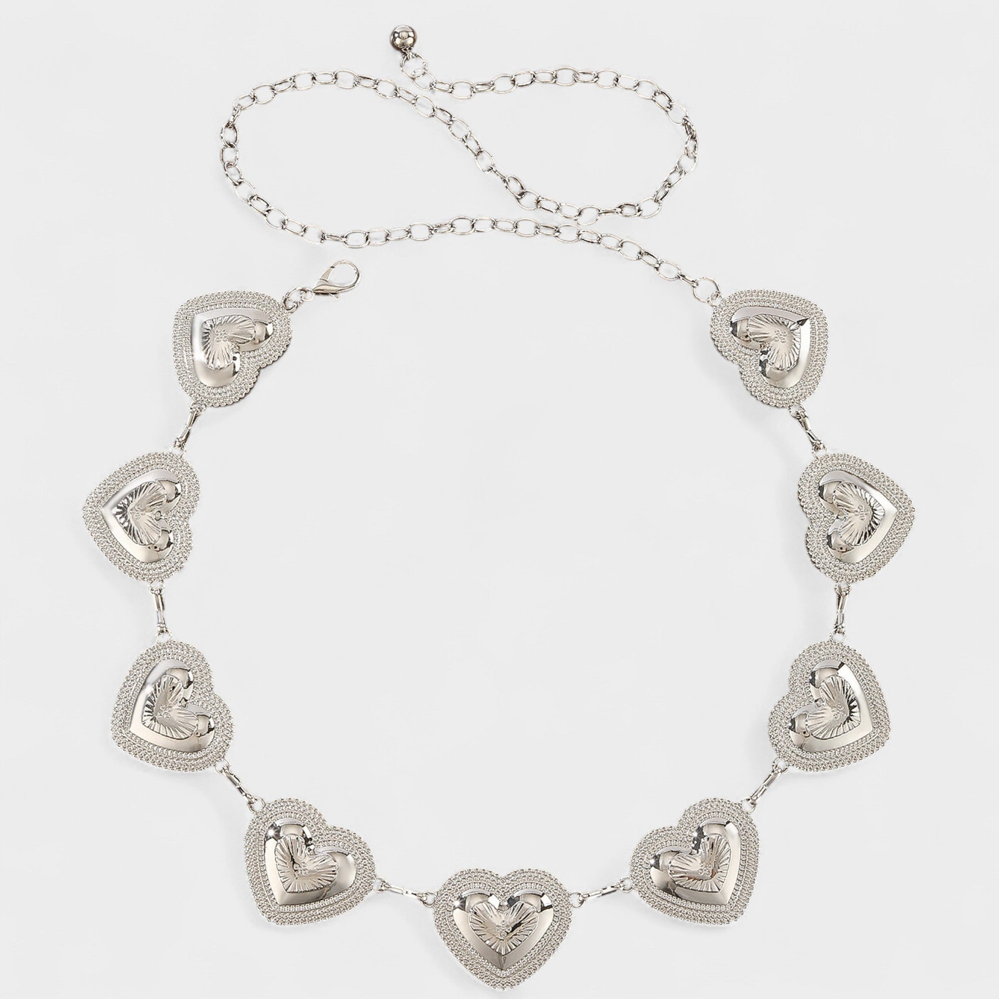 Anna-Kaci Women's Heart Chain Belt with Textured Linked Design and Adjustable Fit 43.5x1.5in