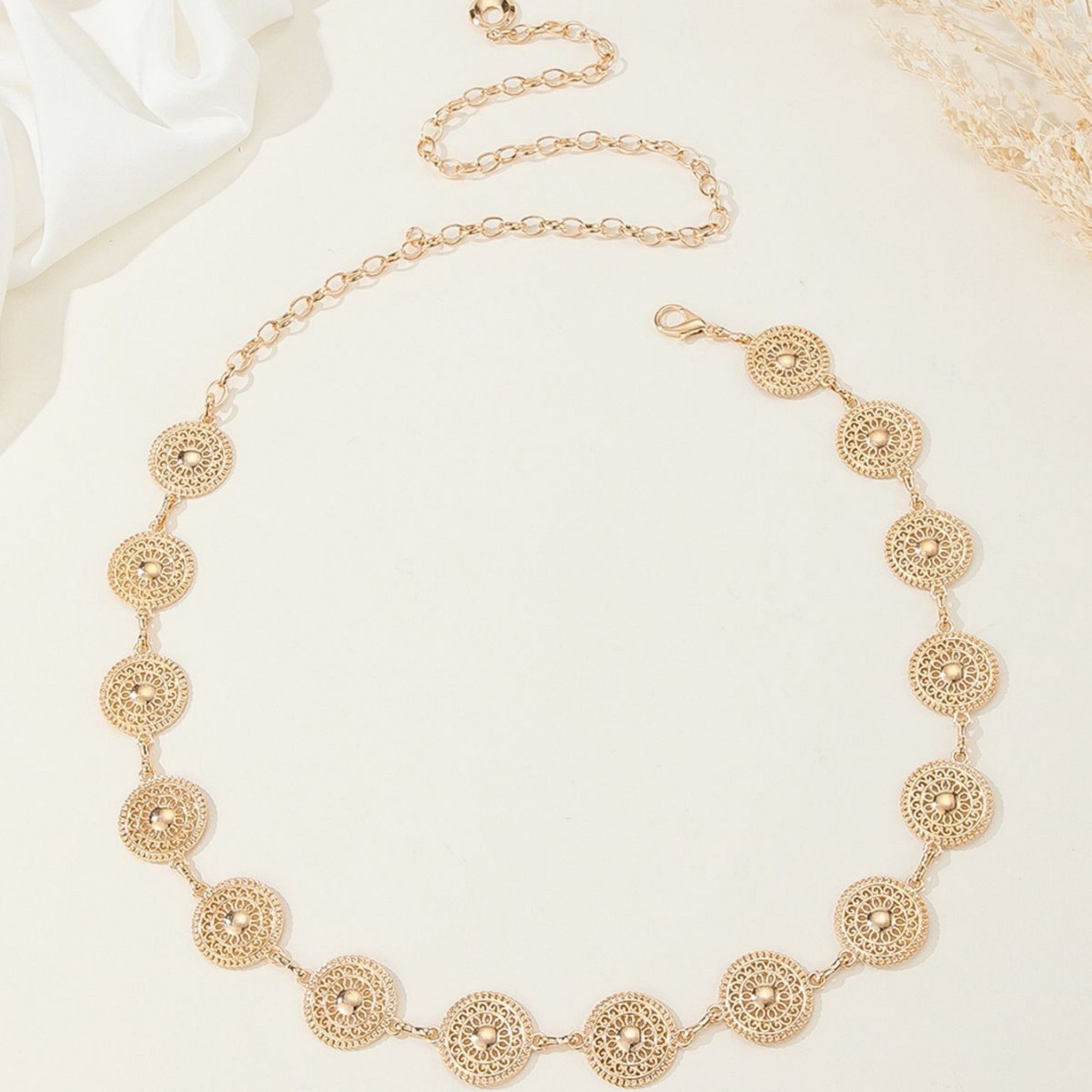 Anna-Kaci Women's Round Disc Chain Belt with Adjustable Link Closure 41.5x1in