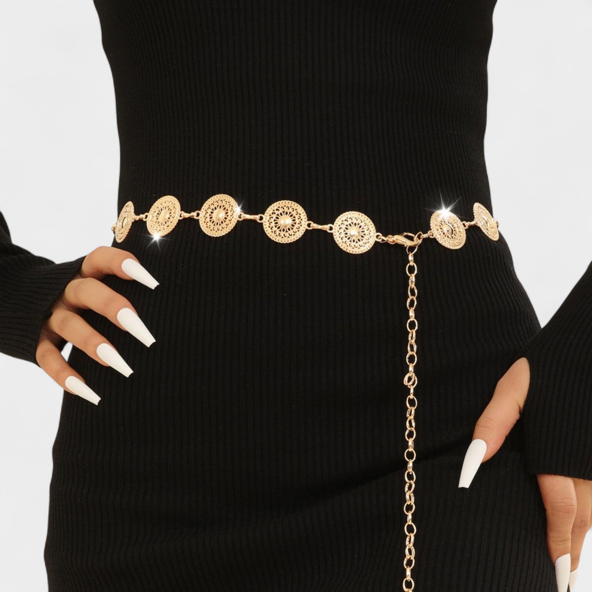 Anna-Kaci Women's Round Disc Chain Belt with Adjustable Link Closure 41.5x1in